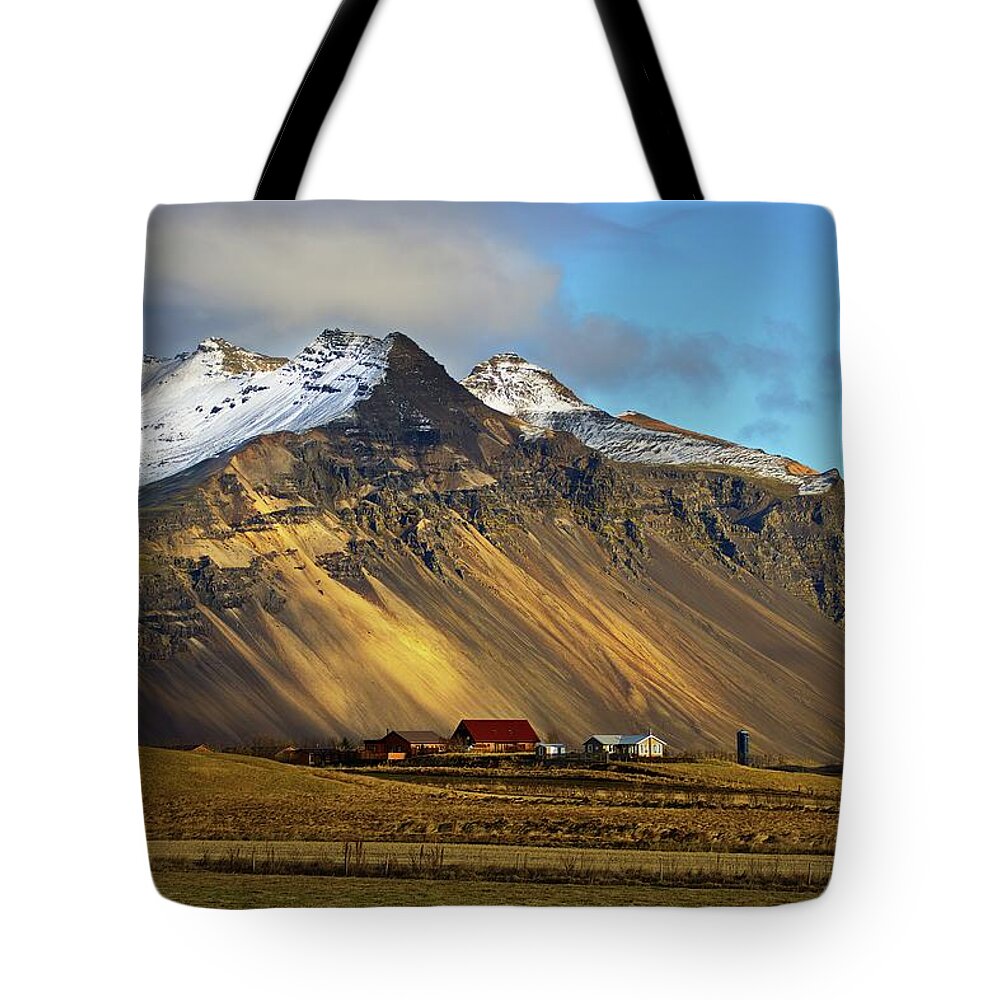 Iceland Tote Bag featuring the photograph Mountain farm by Christopher Mathews