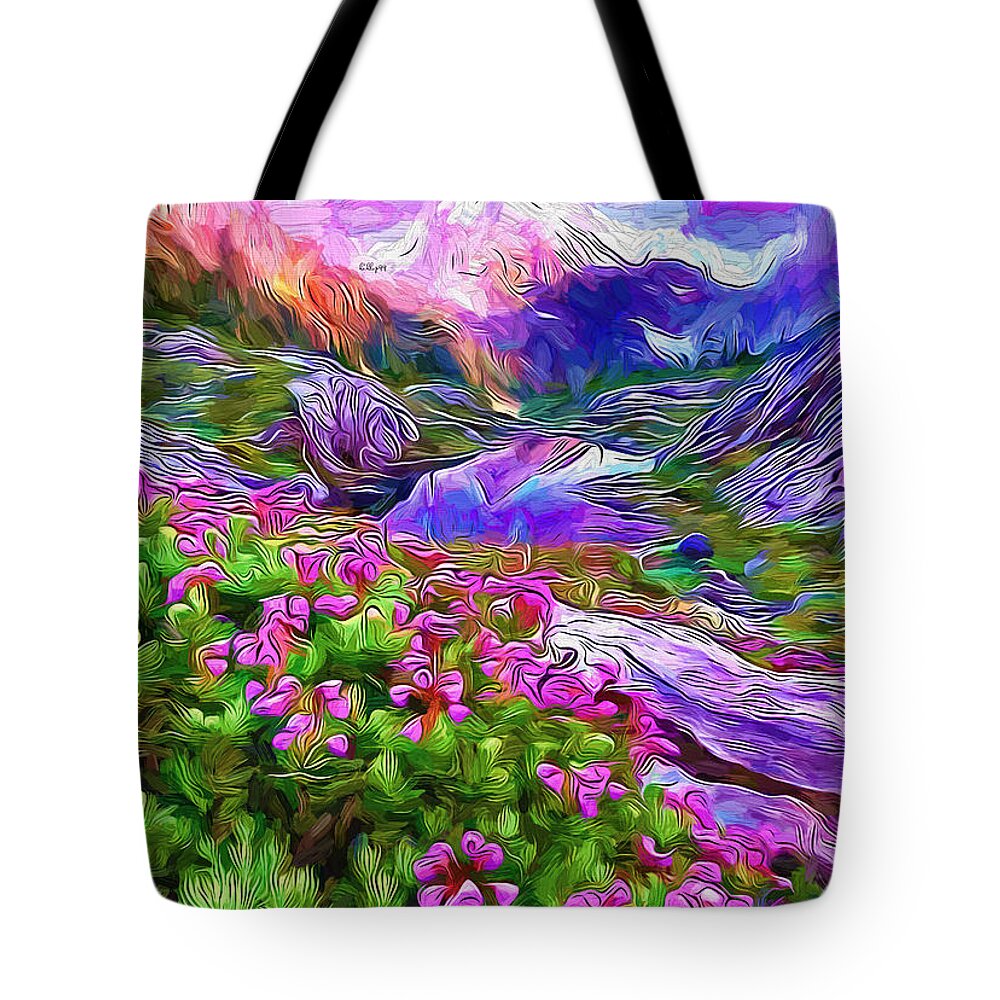 Paint Tote Bag featuring the painting Mountain field 2 by Nenad Vasic