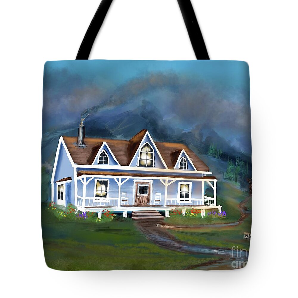 Cabin Tote Bag featuring the digital art Mountain Home by Doug Gist