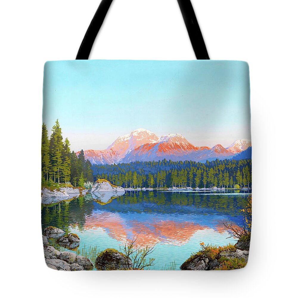Vintage Tote Bag featuring the digital art Mountain Lake by Gary Grayson