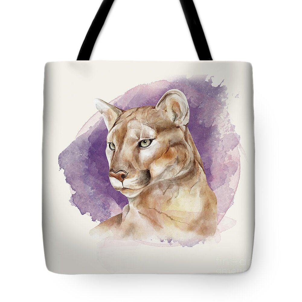 Mountain Lion Tote Bag featuring the painting Mountain Lion by Garden Of Delights