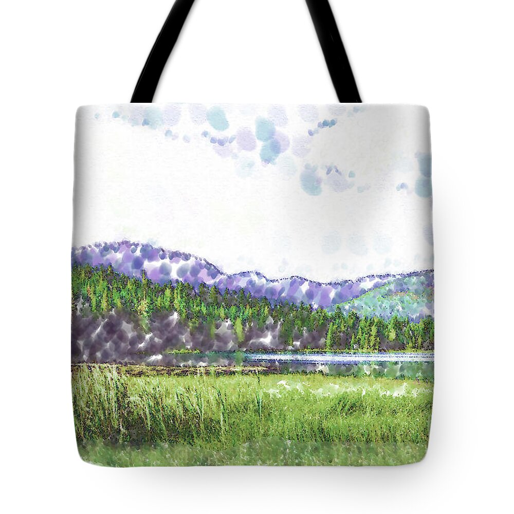 Meadow Tote Bag featuring the digital art Mountain Meadow Tranquility by Kirt Tisdale