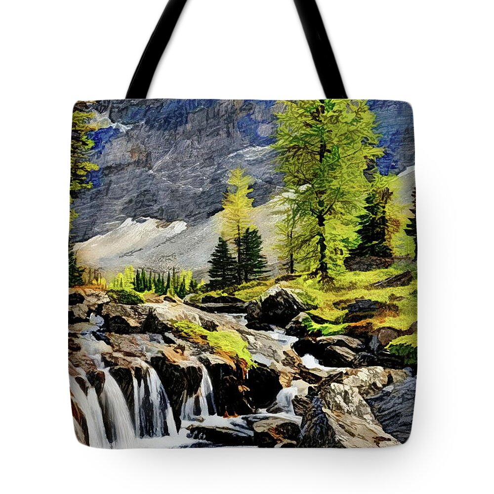 High Tote Bag featuring the painting Mountain Stream by Russ Harris