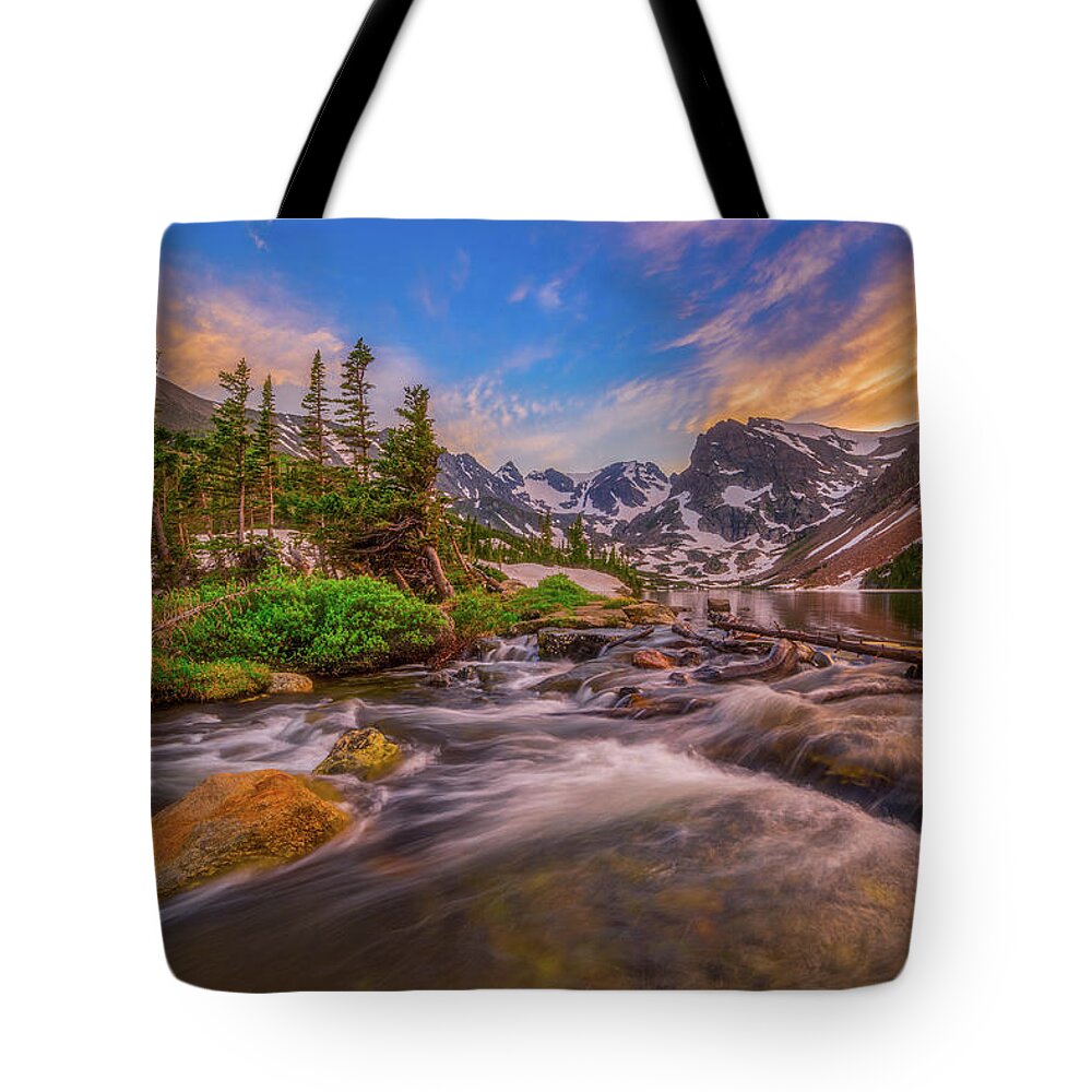 Colorado Tote Bag featuring the photograph Mountain Stream Sunset by Darren White