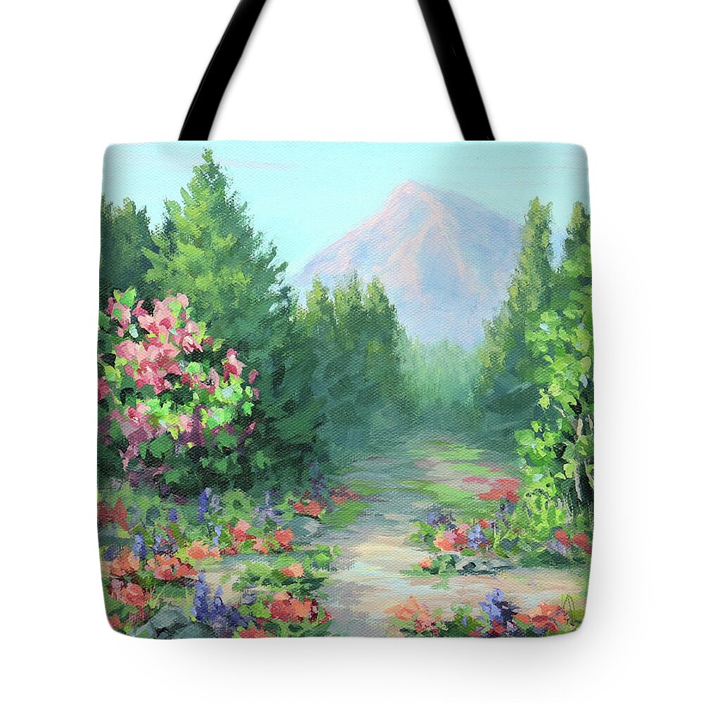 Mountain Tote Bag featuring the painting Mountain View by Karen Ilari