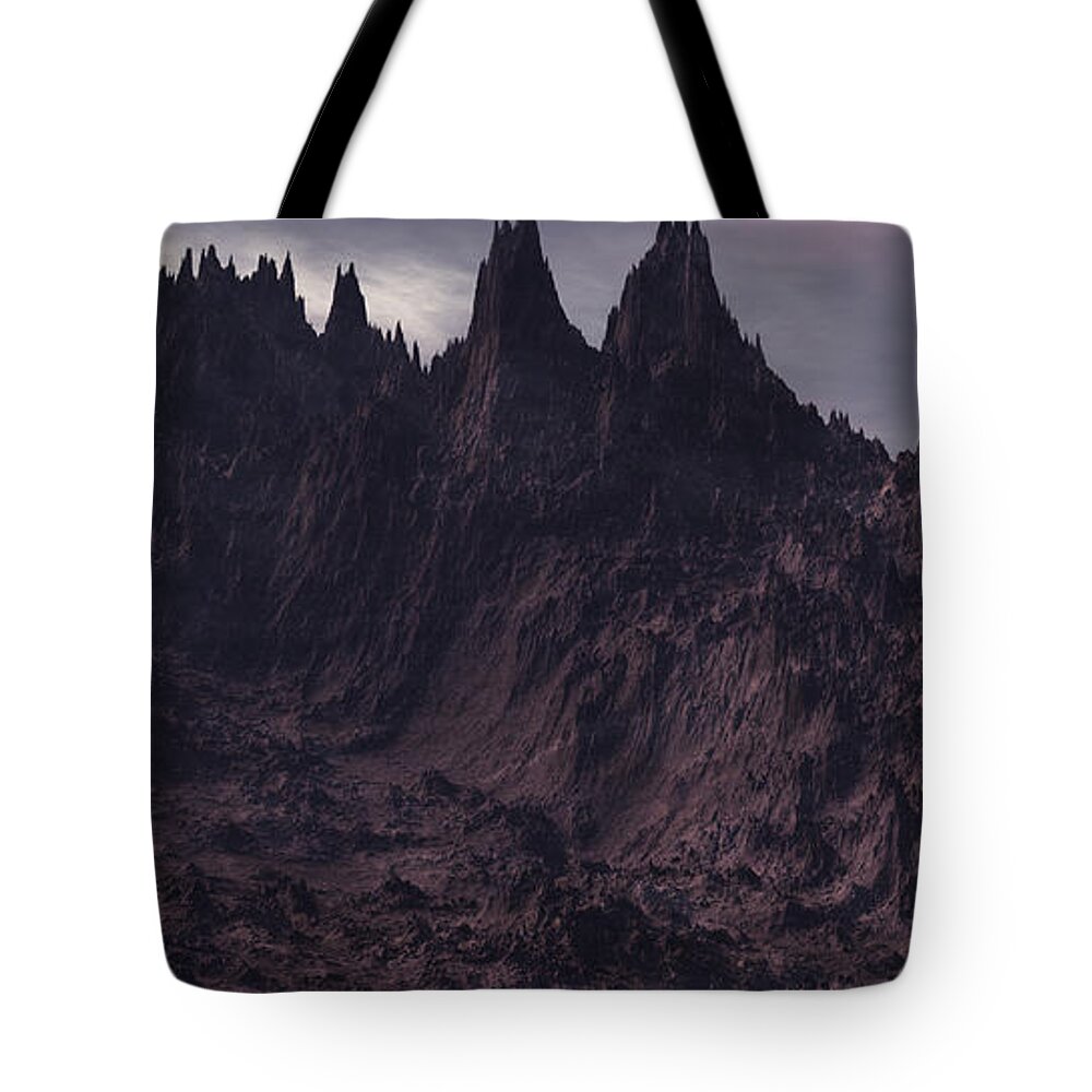 Lovecraft Tote Bag featuring the digital art Mountains of Madness by Bernie Sirelson