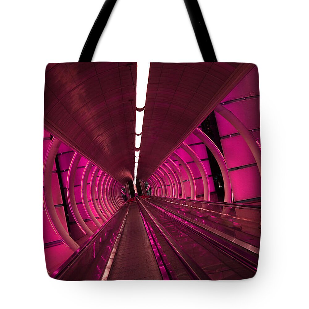 Moving Sidewalk Tote Bag featuring the photograph Moving Sidewalk Abstract Fushia by Donna Corless