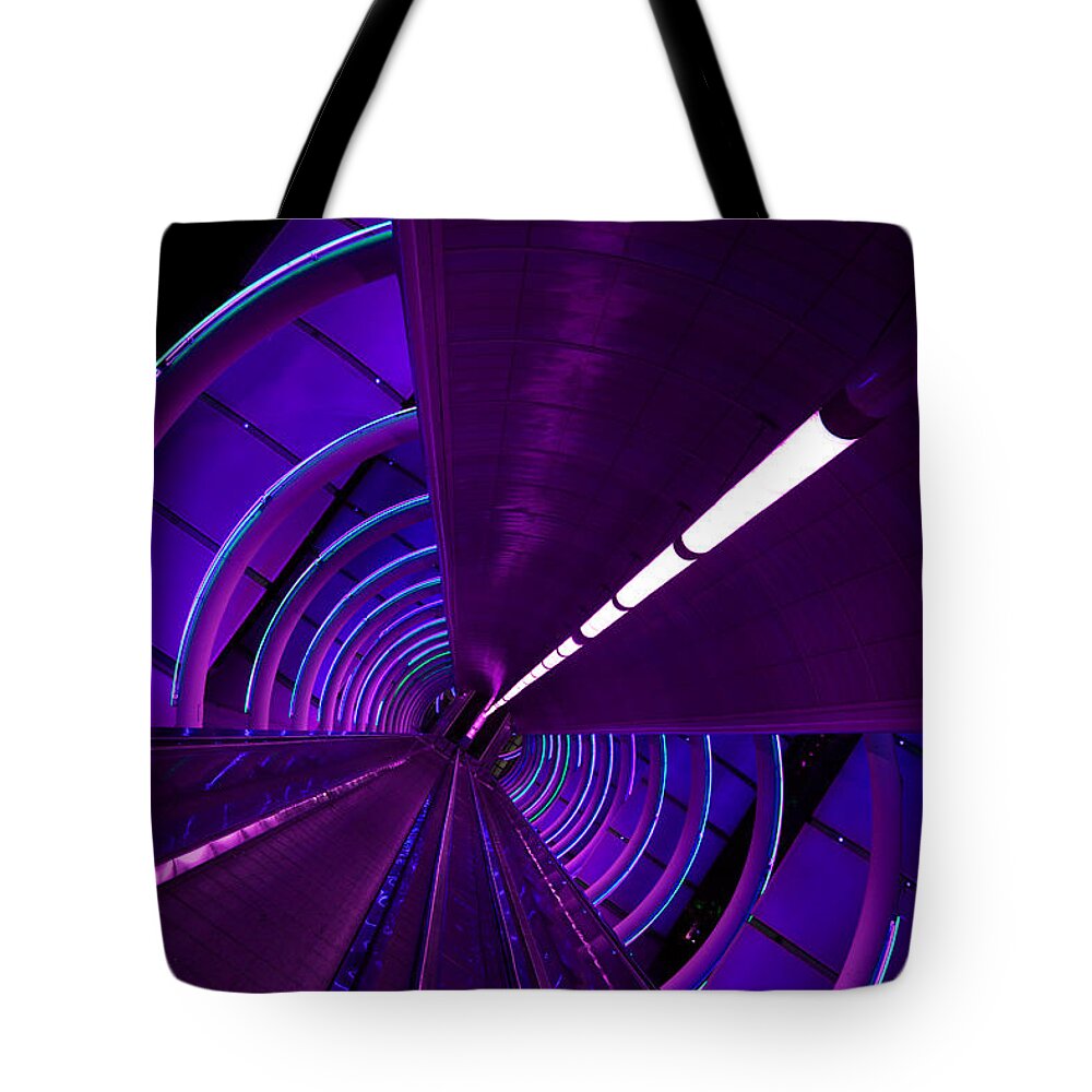 Moving Sidewalk Tote Bag featuring the photograph Moving Sidewalk Abstract - Purple 2 by Donna Corless