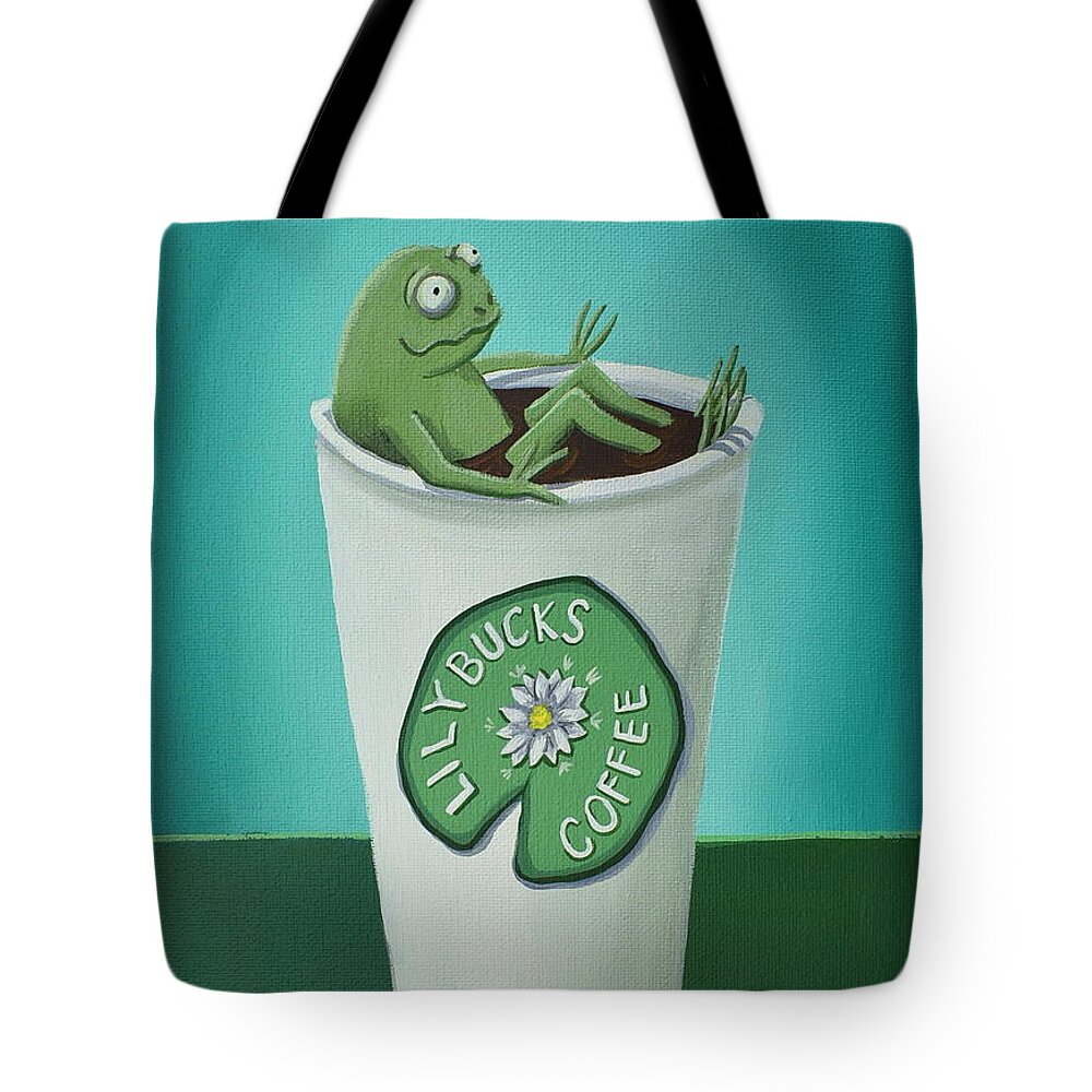 Frog Tote Bag featuring the painting Mr. Coffee frog by Debbie Criswell