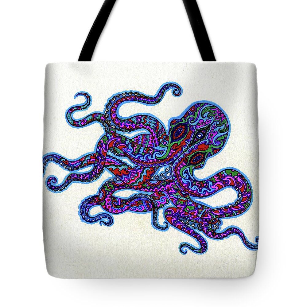 Octopus Tote Bag featuring the drawing Mr Octopus by Baruska A Michalcikova