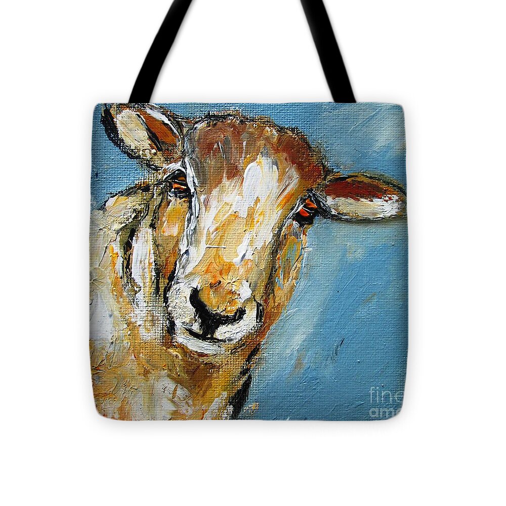 Sheep Tote Bag featuring the painting Mr Sheep Artwork And Painting by Mary Cahalan Lee - aka PIXI