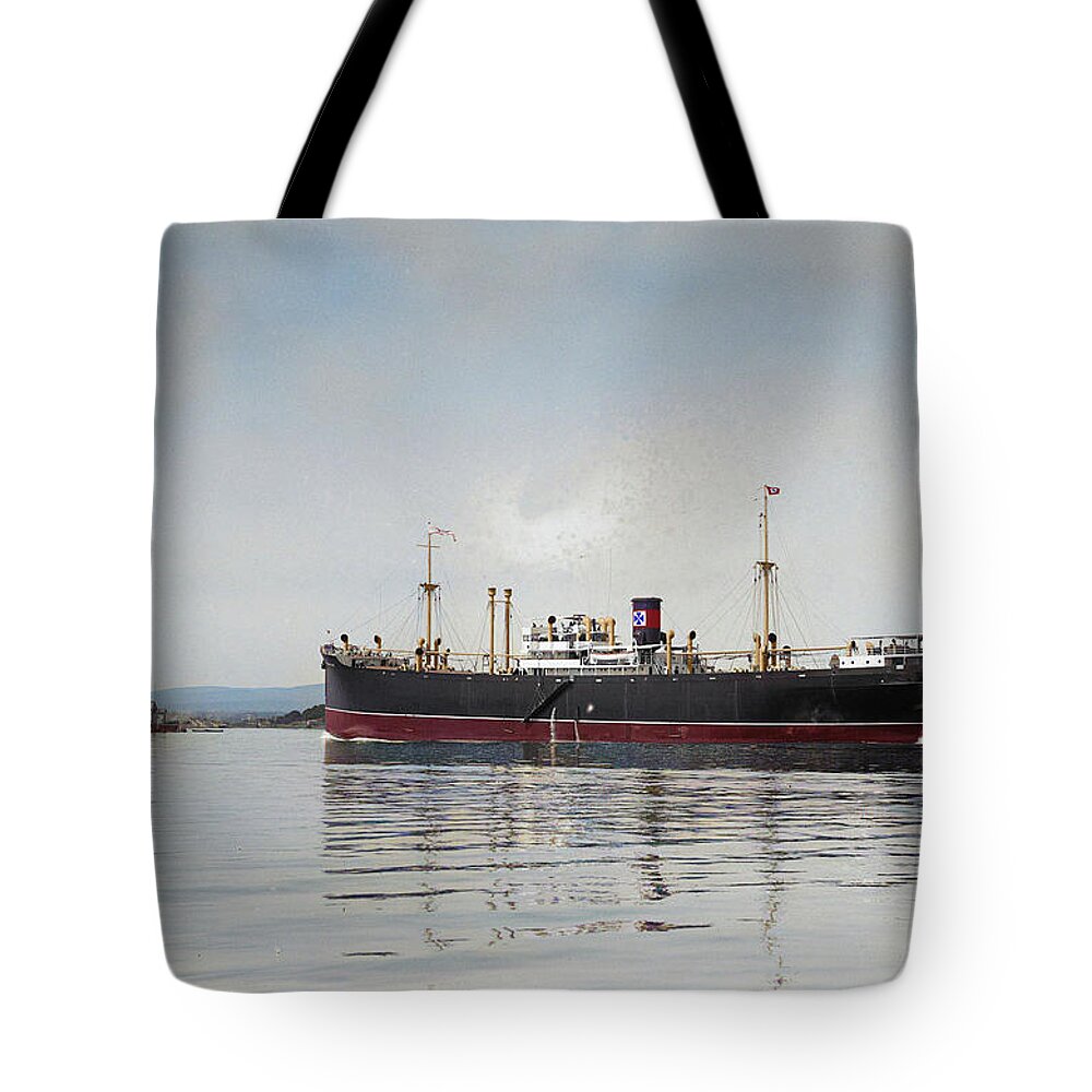 Cargo Ship Tote Bag featuring the digital art M.S. Fernglen by Geir Rosset