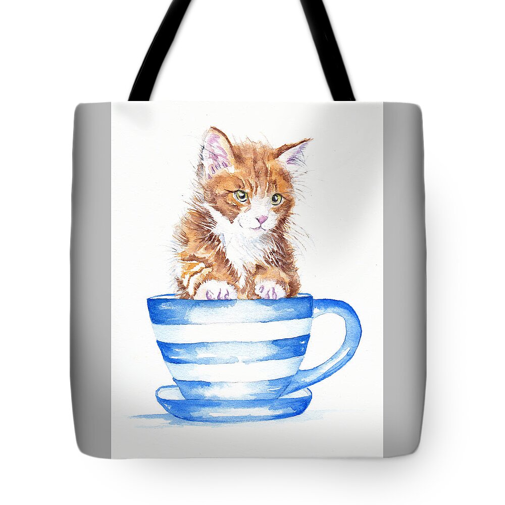 Kitten Tote Bag featuring the painting Storm in a teacup by Debra Hall