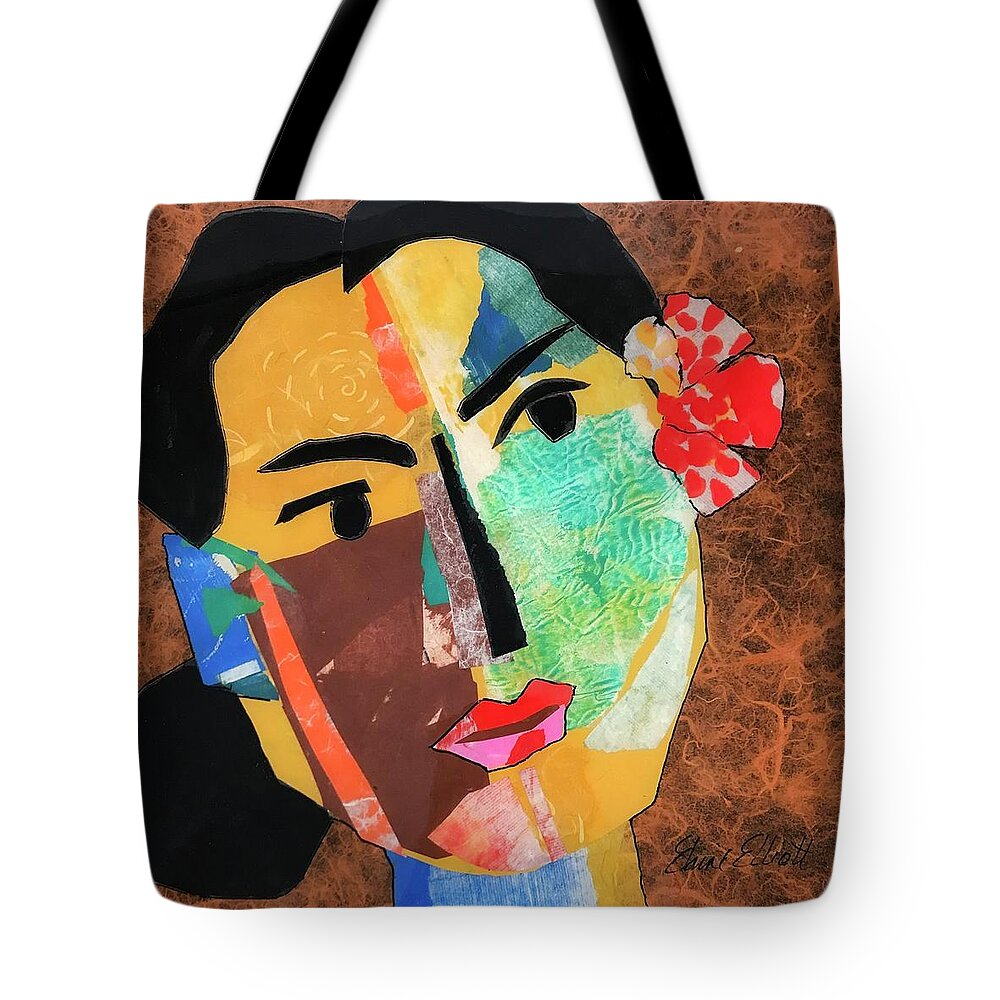 Abstract Portrait Tote Bag featuring the painting Mujer de Mexico Uno by Elaine Elliott