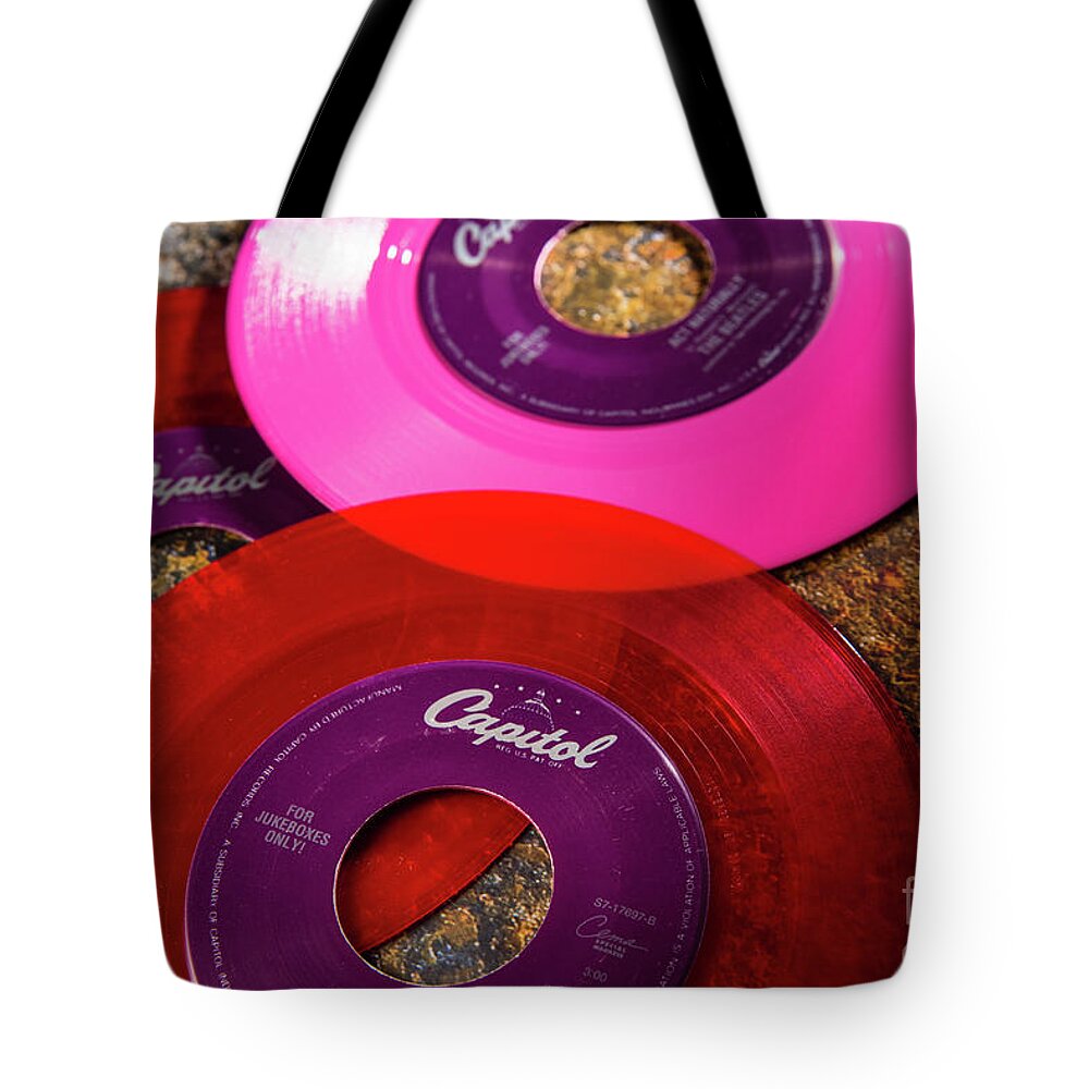 1960s Tote Bag featuring the photograph Multi-colored vinyl records by Joaquin Corbalan