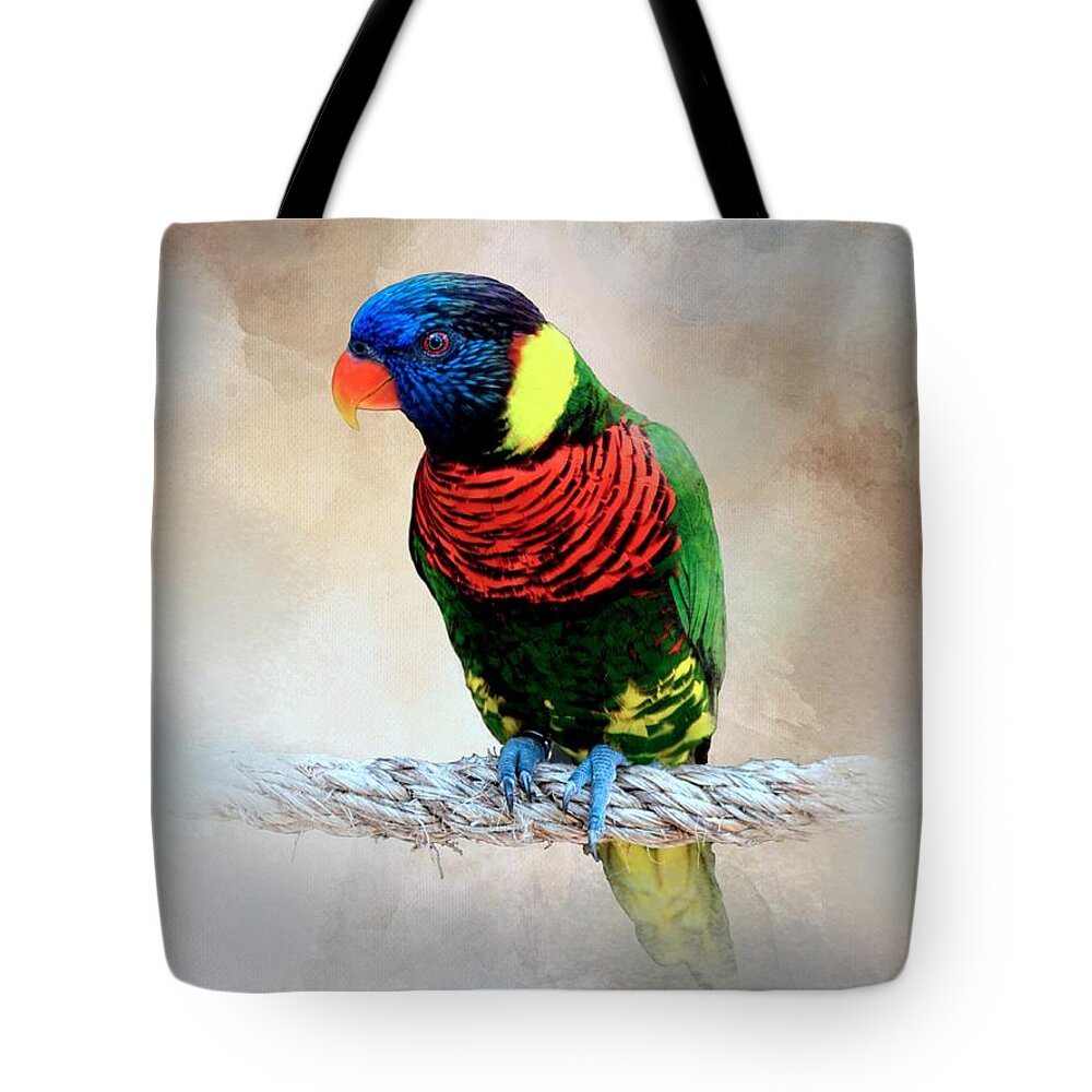 Bird Tote Bag featuring the mixed media Multicolor Bird 87 by Lucie Dumas