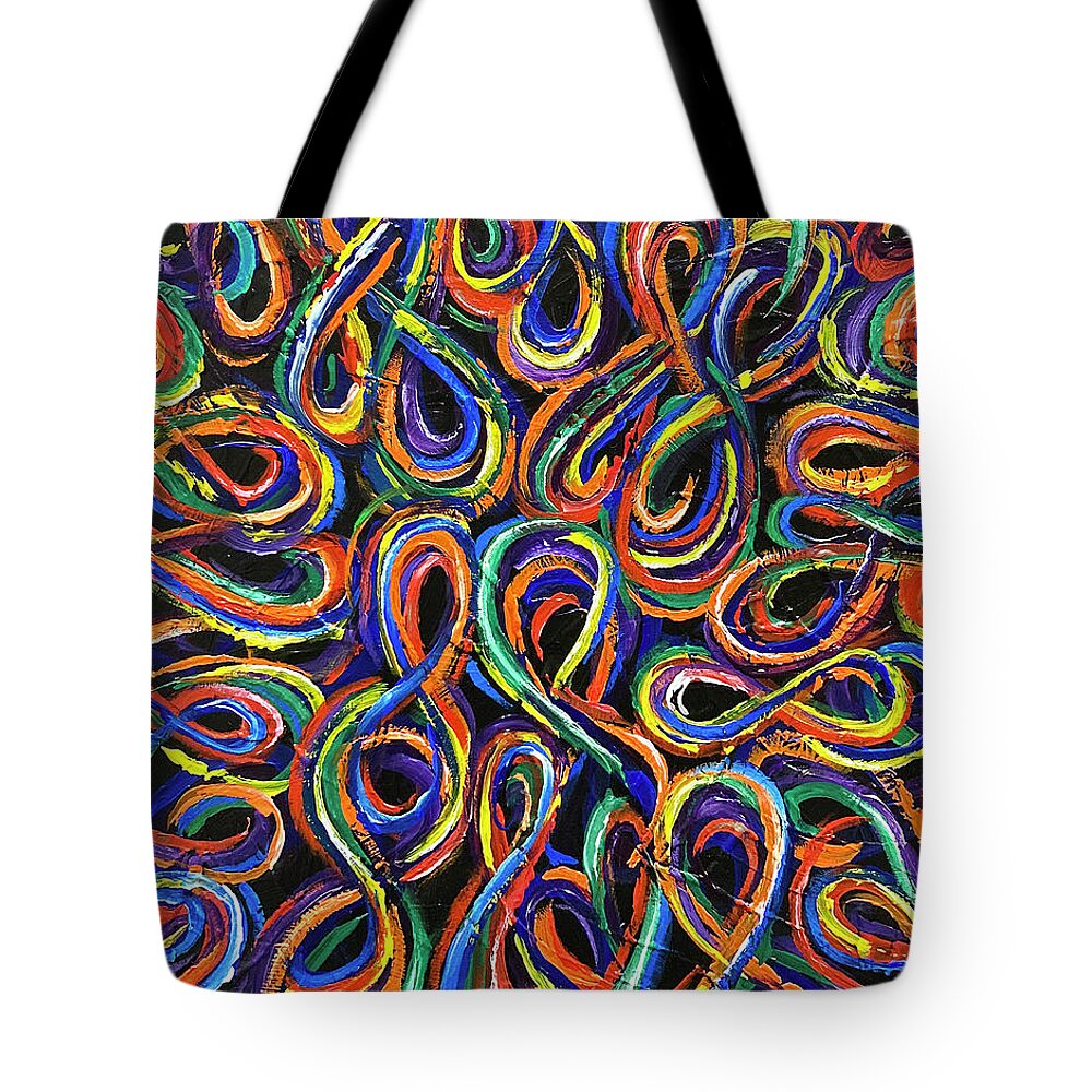 Abstract Tote Bag featuring the painting Multicolor Figure-Eights Number 3 by Michael Morgan
