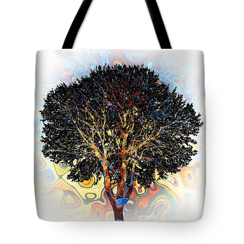 Tree Tote Bag featuring the digital art Multicolor Tree Design 198 by Lucie Dumas