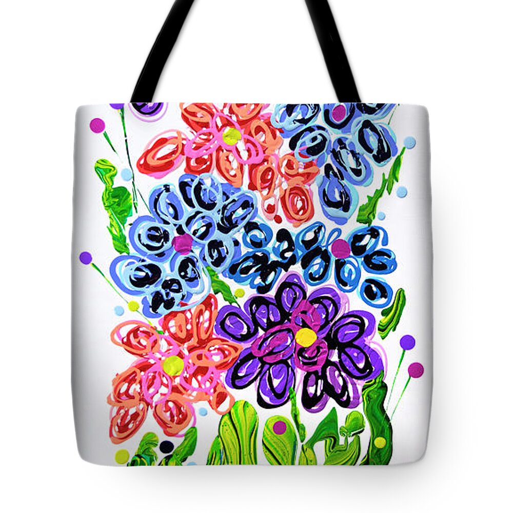Fluid Acrylic Floral Painting Tote Bag featuring the painting Mums Madness by Jane Crabtree