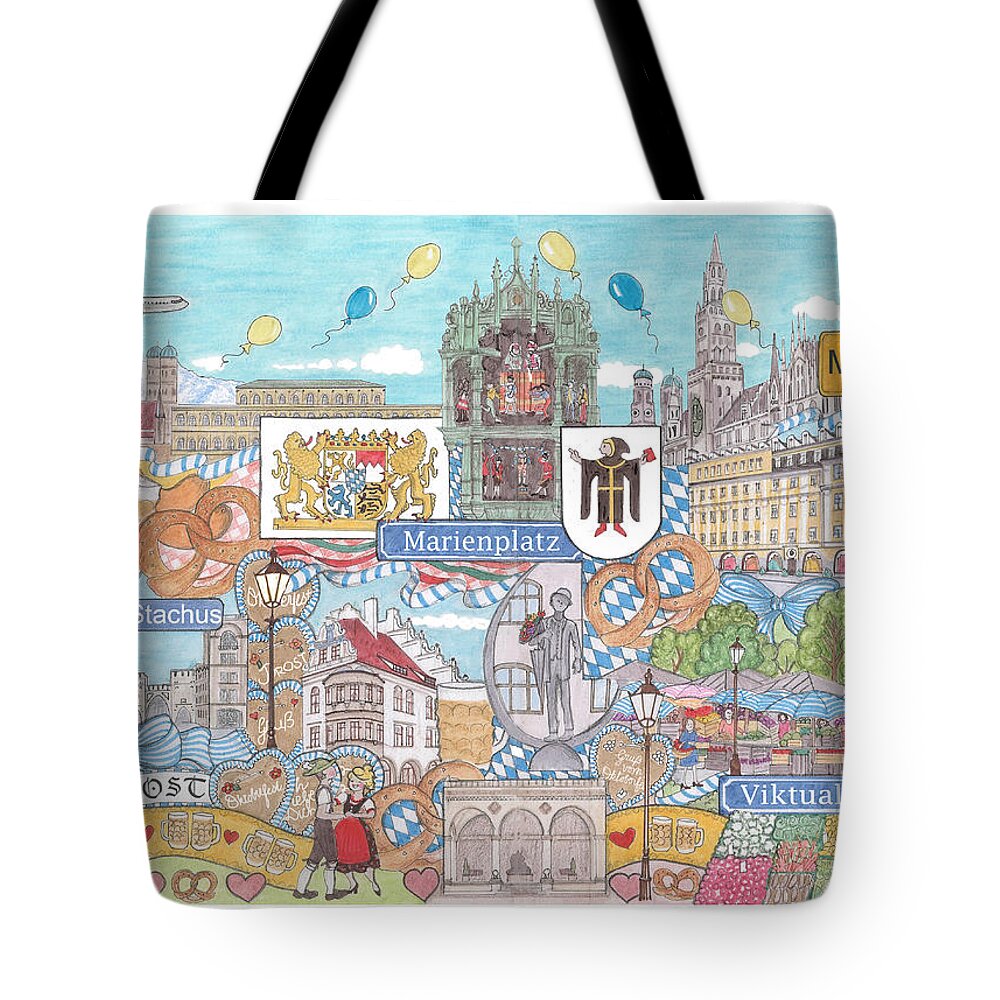 Munich Tote Bag featuring the mixed media Munich 2 by Stephanie Hessler