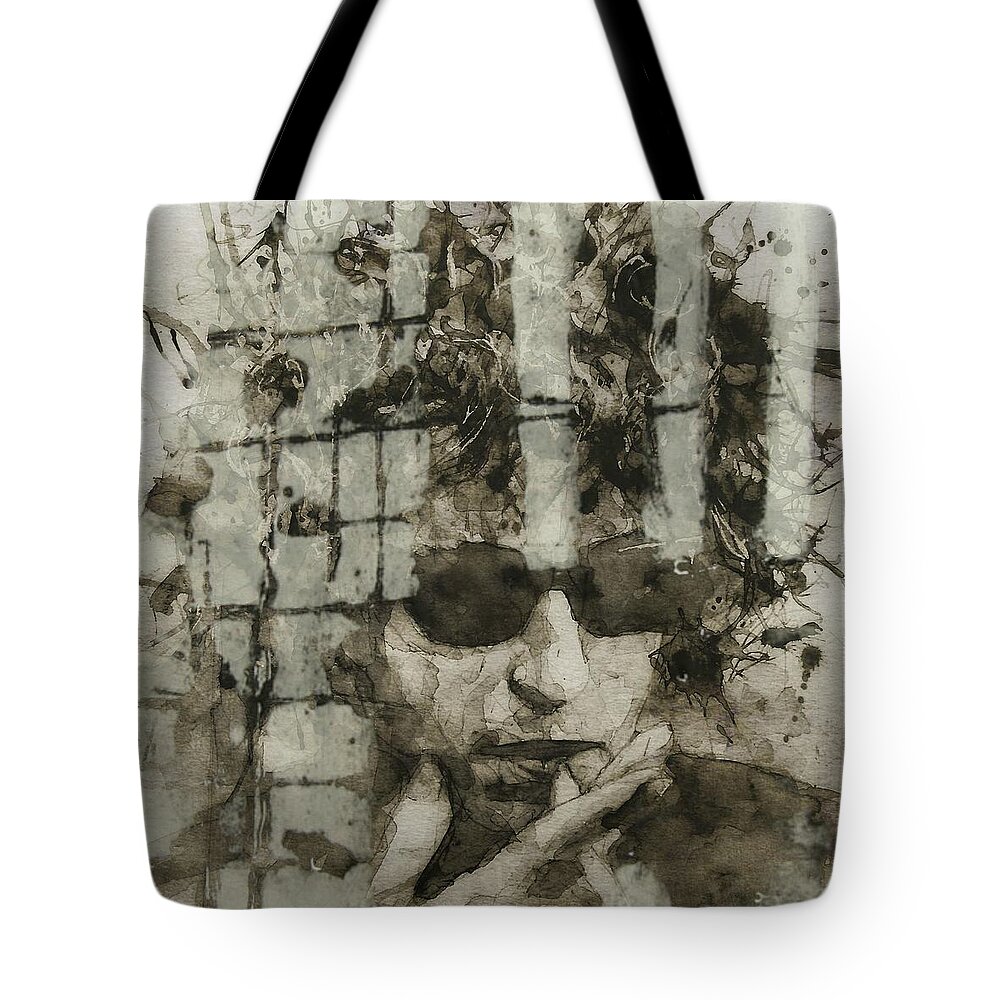 Bob Dylan Tote Bag featuring the painting Murder Most Foul - Bob Dylan by Paul Lovering