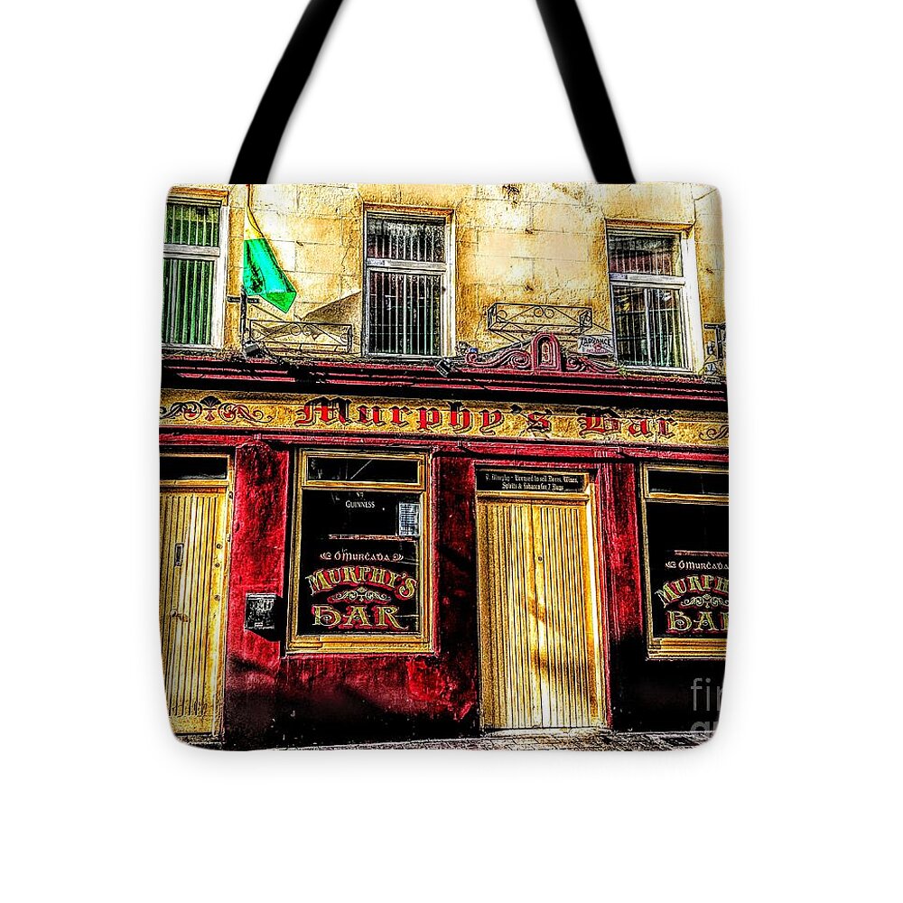 Galway Ireland Tote Bag featuring the mixed media Painting of Murphys bar Galway by Mary Cahalan Lee - aka PIXI