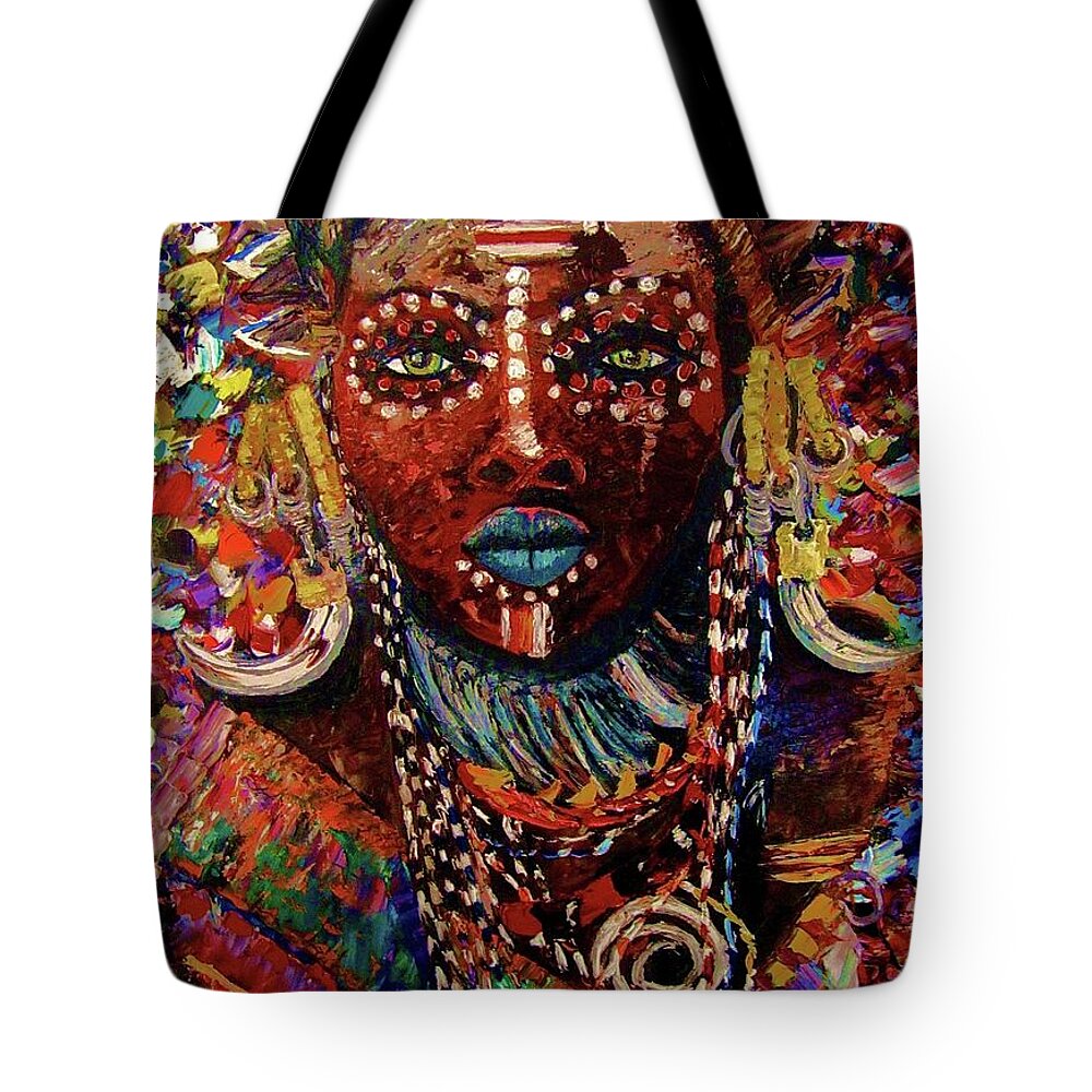 Africa Tote Bag featuring the painting Mursi by Kowie Theron