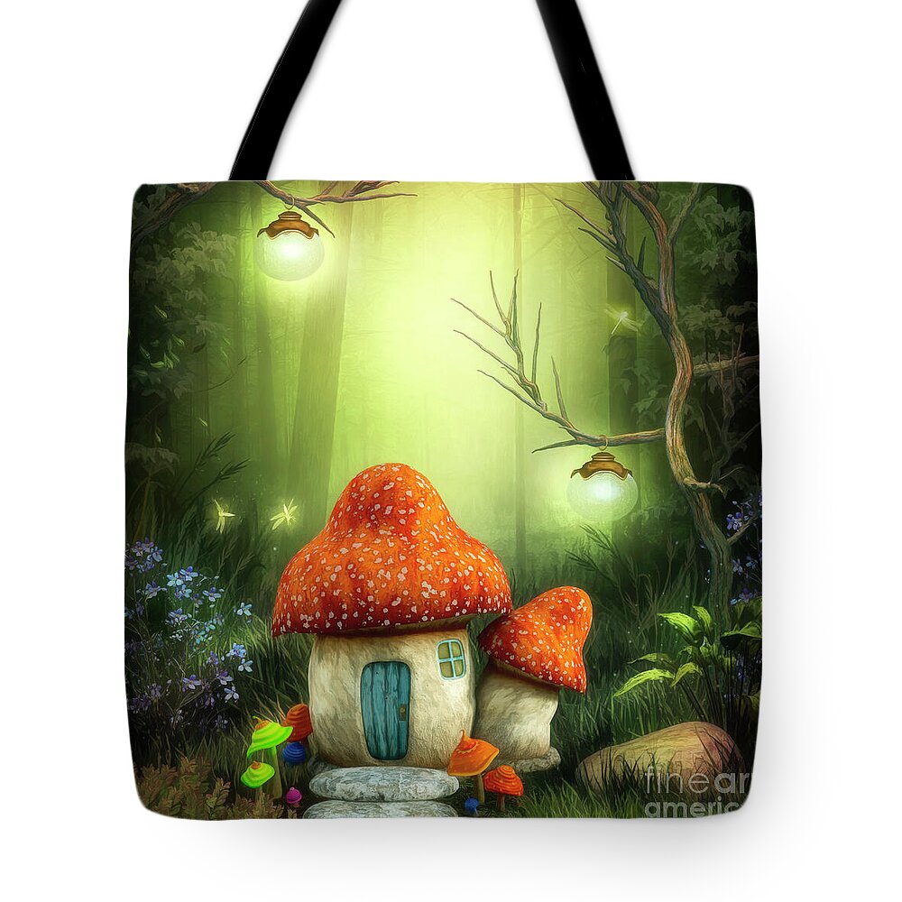 3d Tote Bag featuring the digital art Mushroom Fairy House by Jutta Maria Pusl
