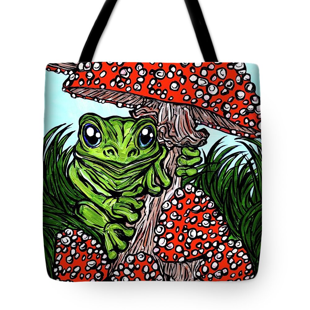 Frog Tote Bag featuring the painting Mushroom Frog by Tracy Levesque