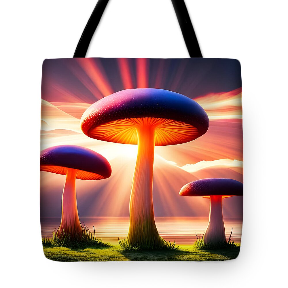 Newby Tote Bag featuring the digital art Mushroom Trio by Cindy's Creative Corner