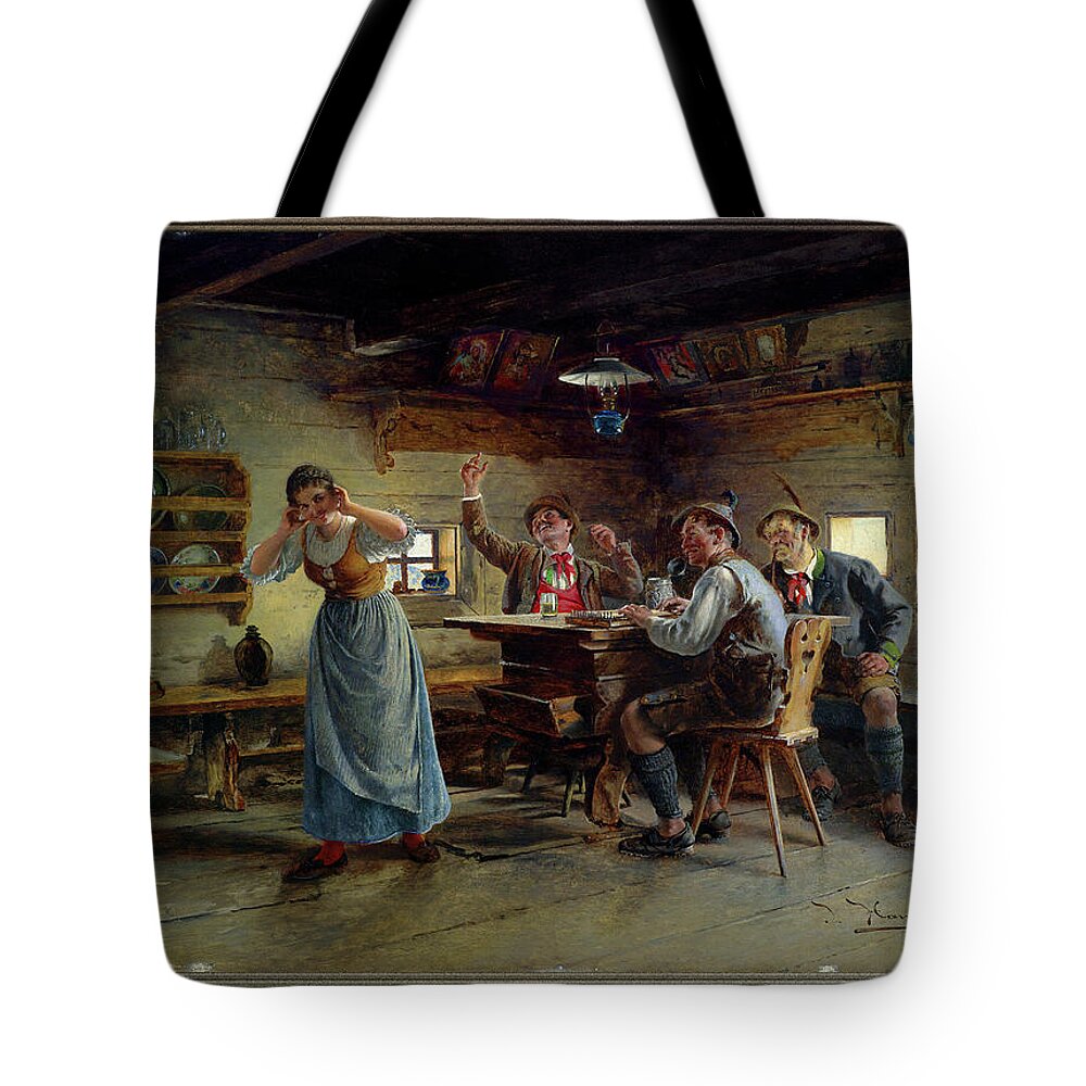 Musical Entertainment On The Alm Tote Bag featuring the painting Musical Entertainment On The Alm by Johann Hamza by Rolando Burbon
