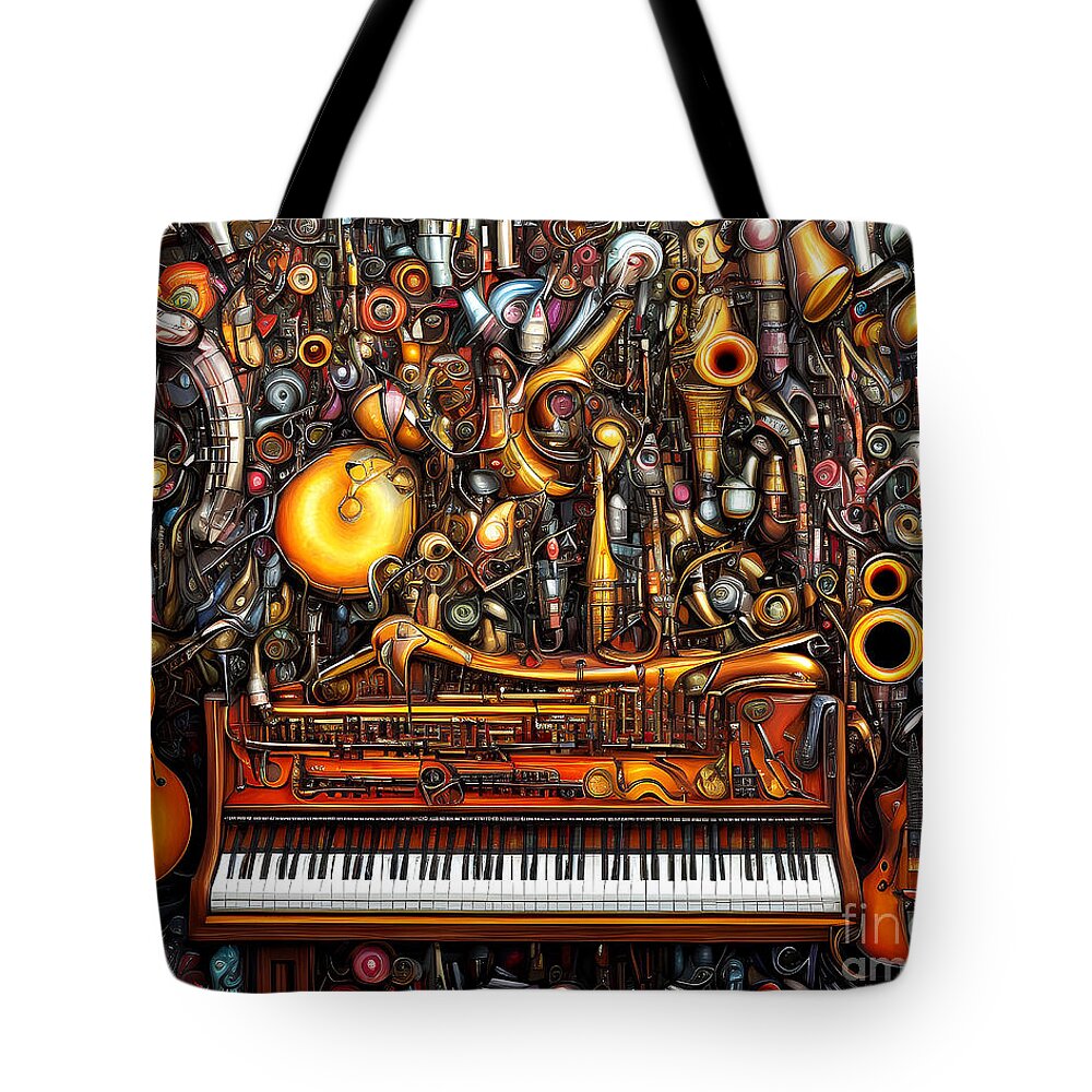 Wingsdomain Tote Bag featuring the mixed media Musical Instruments and Abstracts 20230106a2 by Wingsdomain Art and Photography