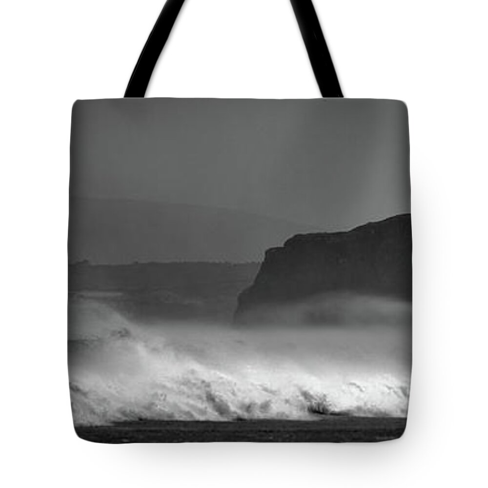 Mussenden Tote Bag featuring the photograph Mussenden Waves by Nigel R Bell