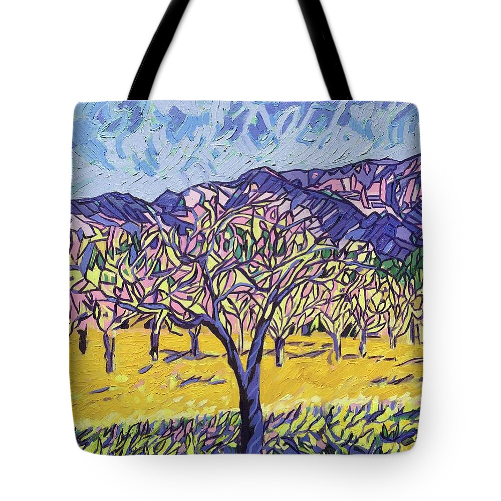 Mustard In The Olive Grove In Napa Valley Tote Bag featuring the painting Mustard in the Olive Grove in Napa Valley by Therese Legere