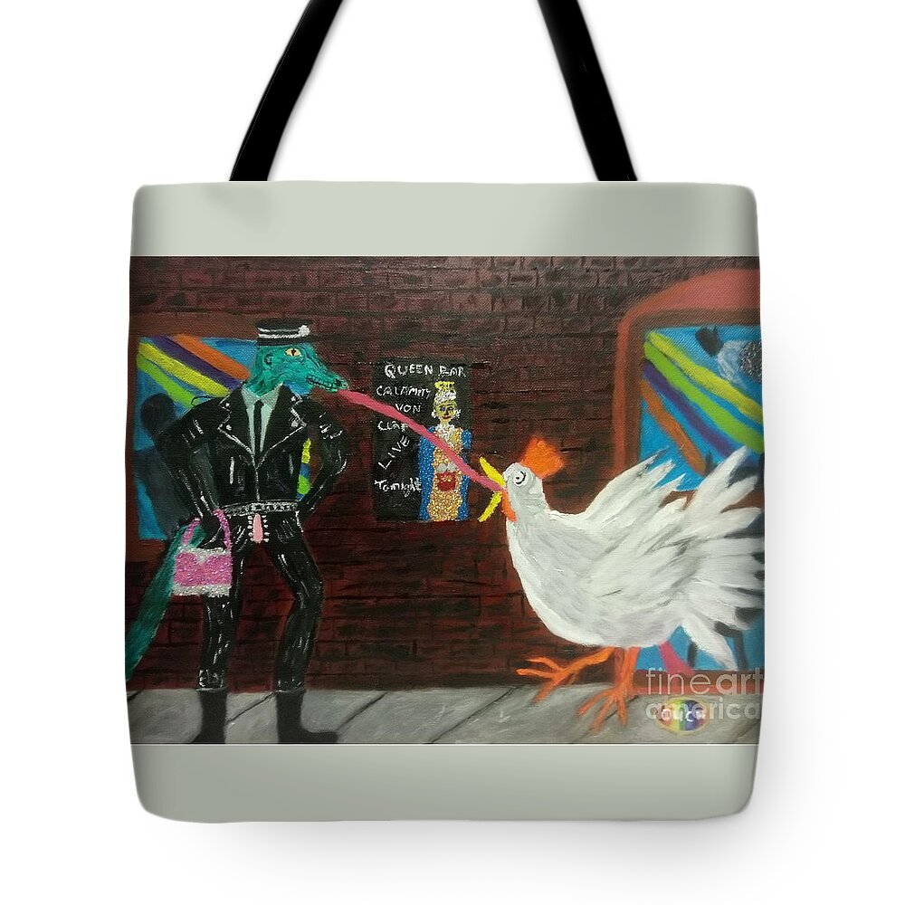 Kiss Tote Bag featuring the painting My first gay kiss. by David Westwood