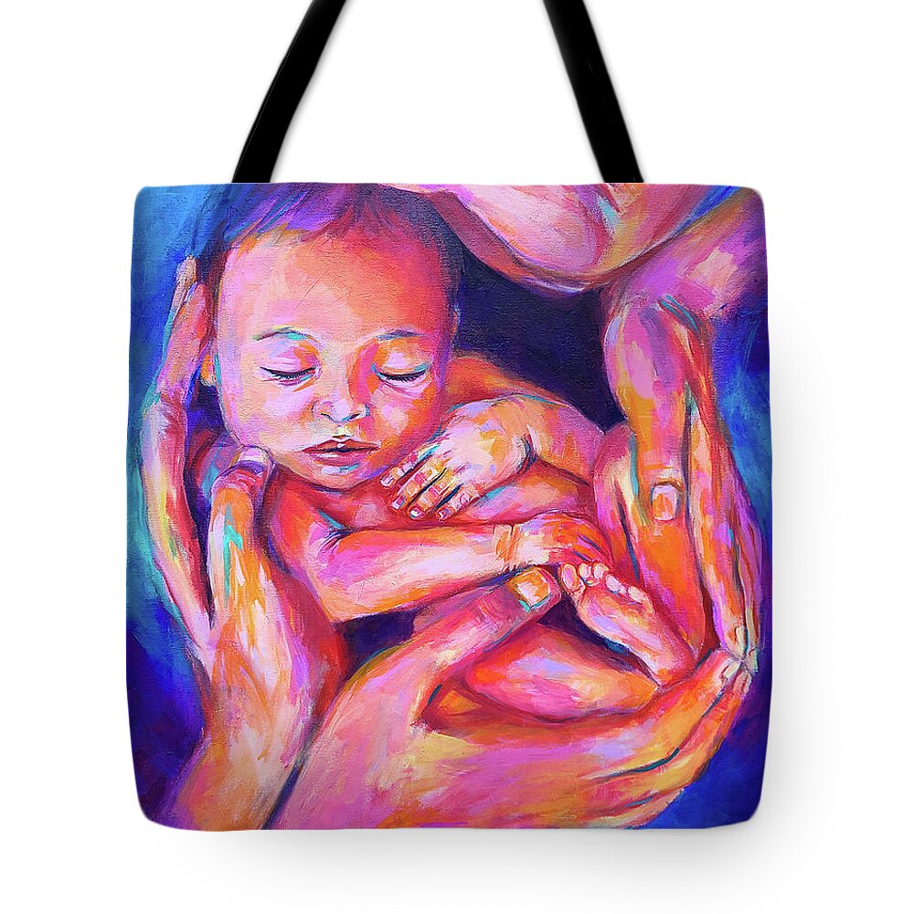 Newborn Tote Bag featuring the painting My Life Begins Again by Luzdy Rivera