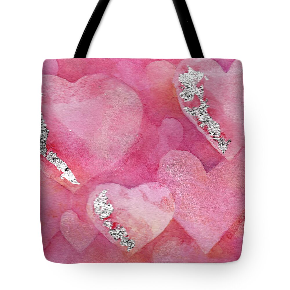 Heart Tote Bag featuring the painting My Pink and Silver Valentine by Wendy Keeney-Kennicutt