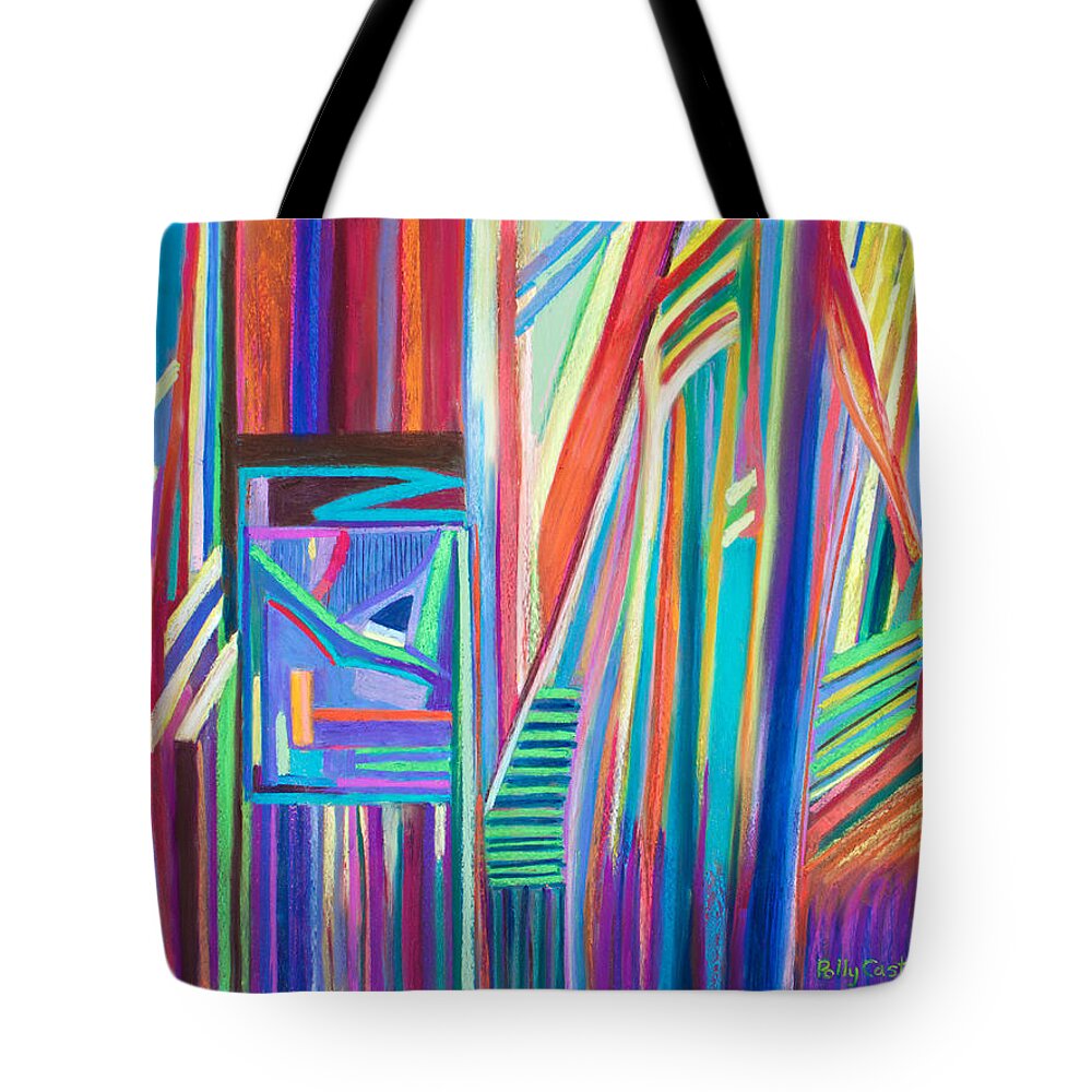 Abstract Landscapes Tote Bag featuring the pastel My Private Hideout in the Sun-drenched Forest by Polly Castor