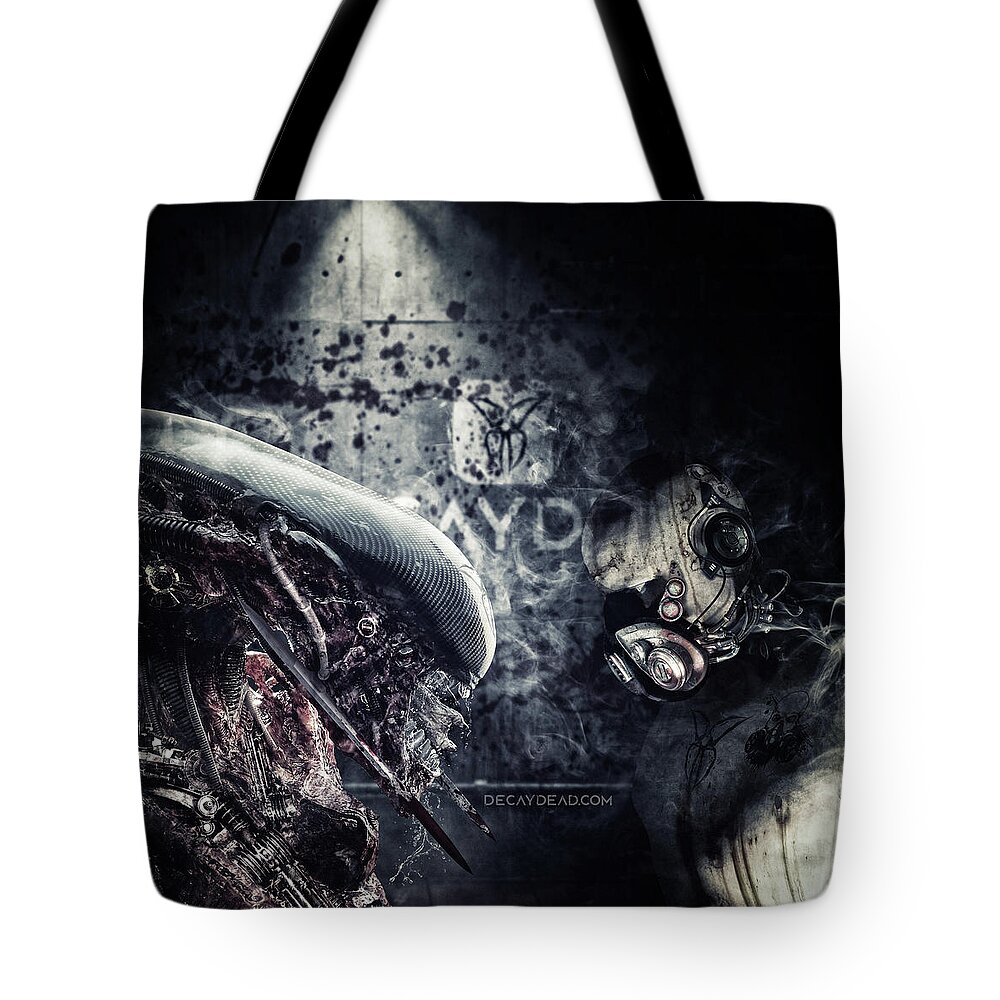 Alien Tote Bag featuring the digital art My Queen Dark Edition by Argus Dorian