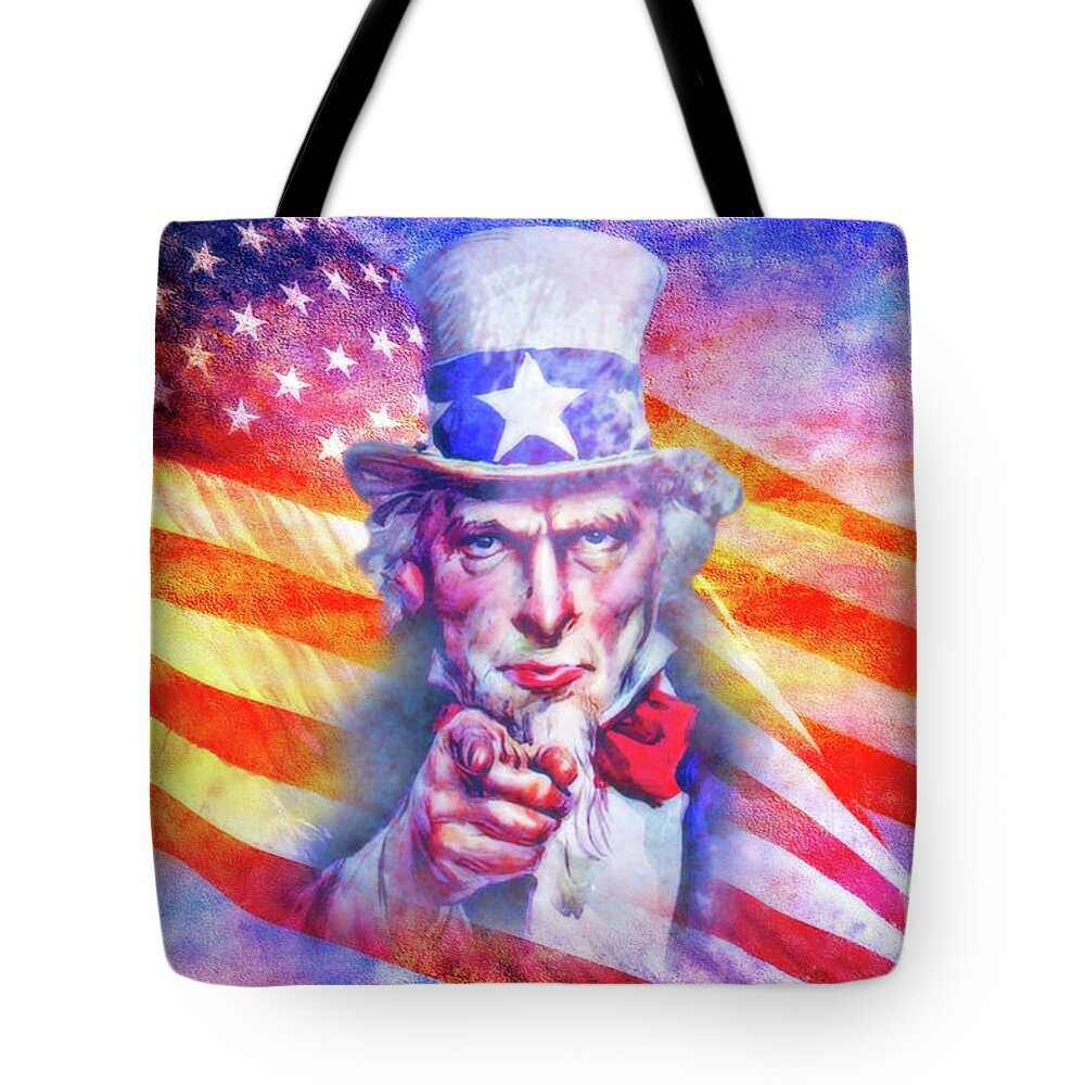 My Uncle Sam Flag Version Tote Bag featuring the digital art My Uncle Sam Flag Version by Randy Steele