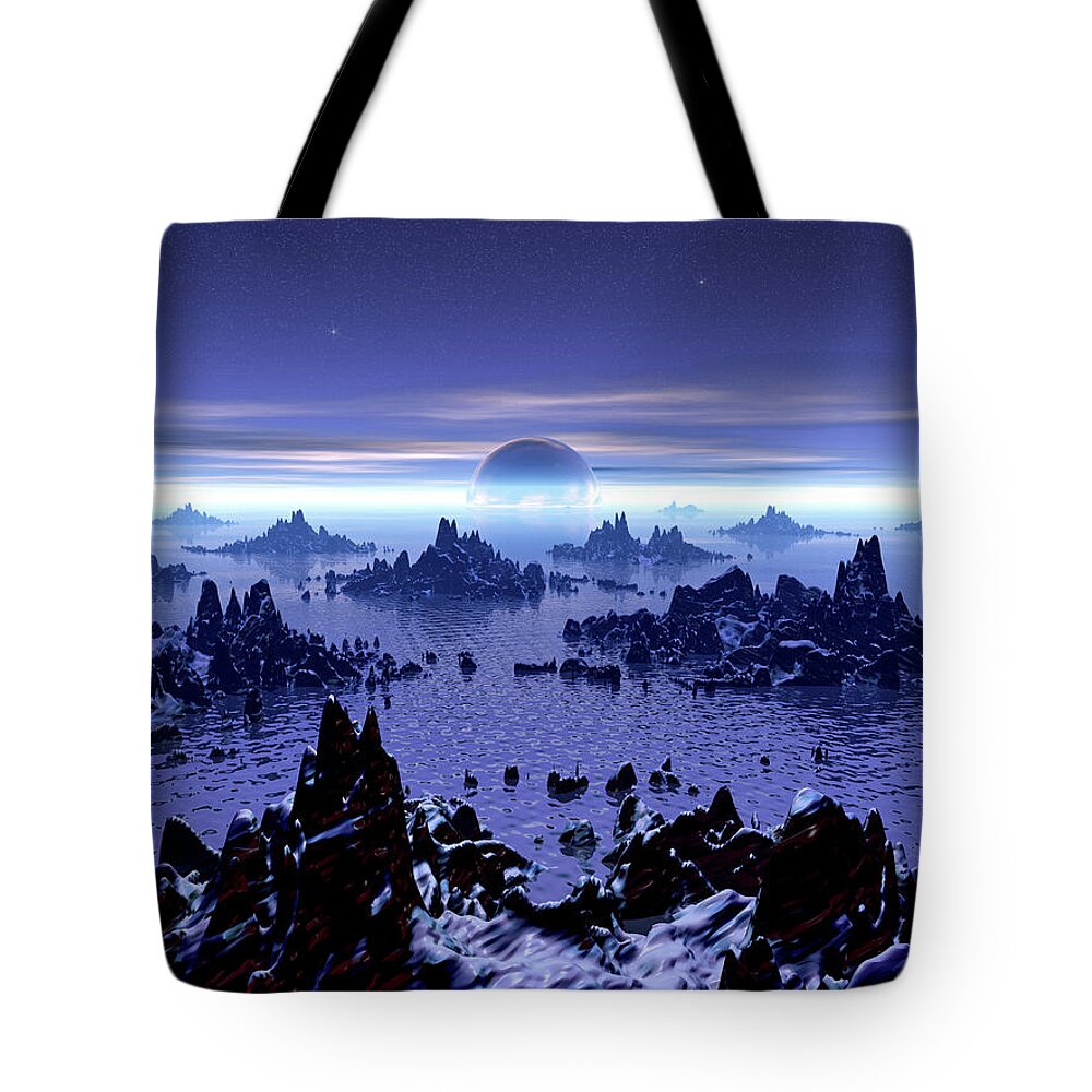 Islands Tote Bag featuring the digital art Mysterious Glowing Sphere by Phil Perkins