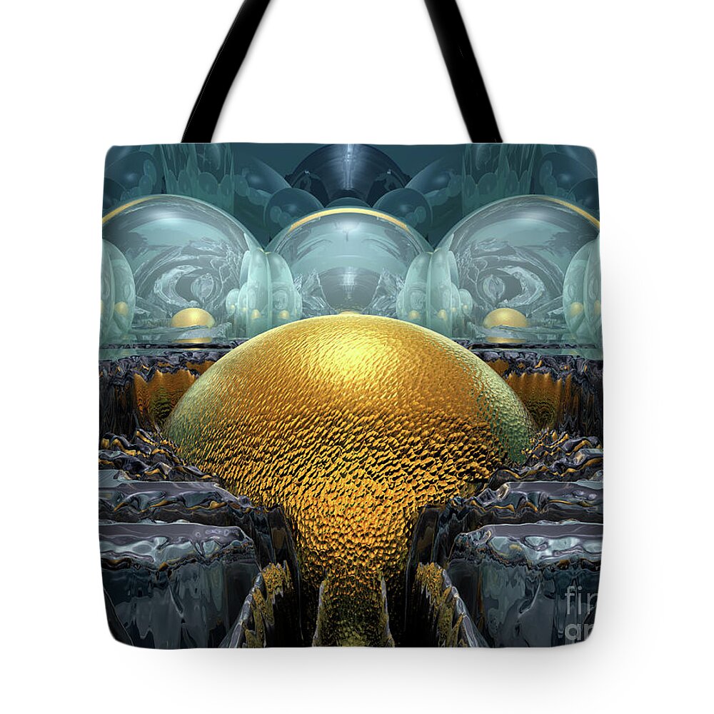 Sci Fi Tote Bag featuring the digital art Mysterious Golden Orb by Phil Perkins