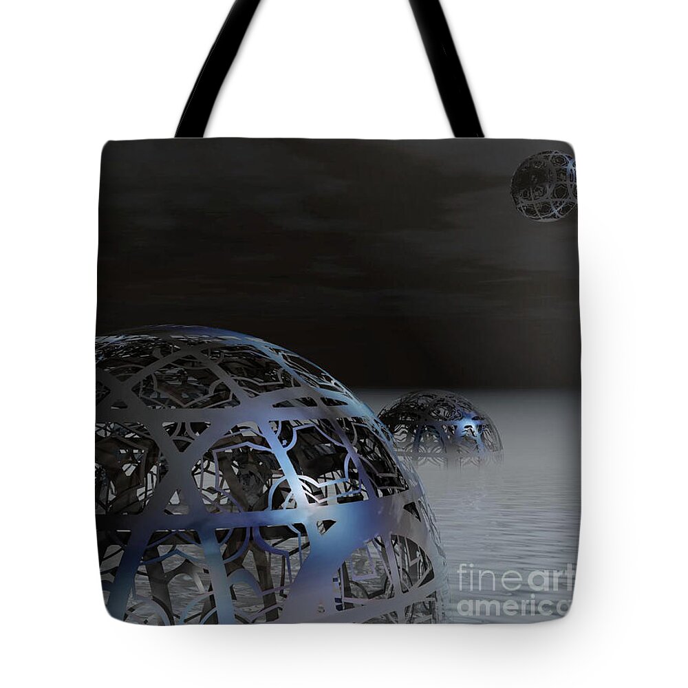 Surreal Tote Bag featuring the digital art Mysterious Metal Cages by Phil Perkins