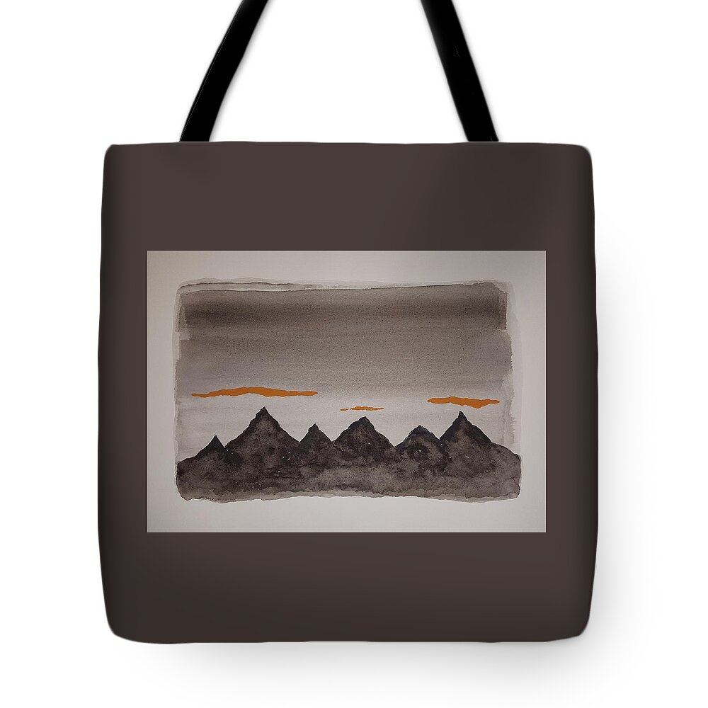 Watercolor Tote Bag featuring the painting Mysterious Mountains by John Klobucher