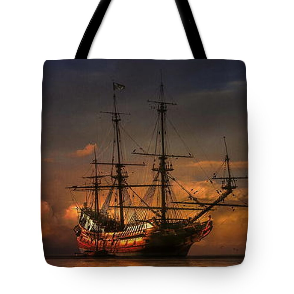 Ship Tote Bag featuring the mixed media Mystery Ship by Susan Hope Finley