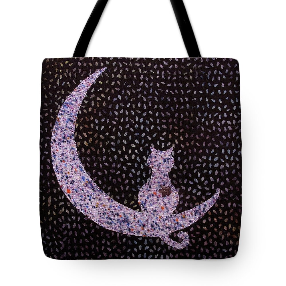 Moon Tote Bag featuring the tapestry - textile Mystical Moon Cat by Pam Geisel