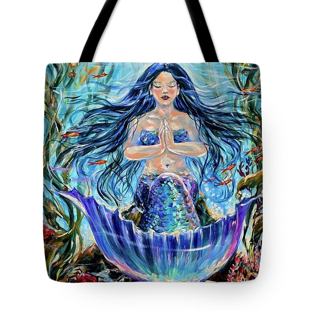 Mermaids Tote Bag featuring the painting Namaste by Linda Olsen