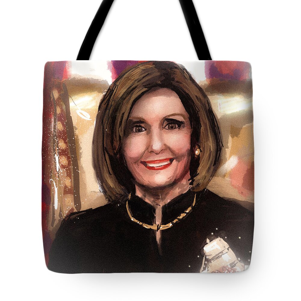 Nancy Pelosi Tote Bag featuring the mixed media Nancy Pelosi Misty by Eileen Backman