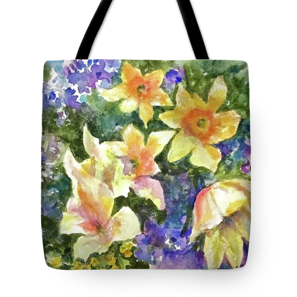 Pansies Tote Bag featuring the painting Spring Garden by Cheryl Wallace