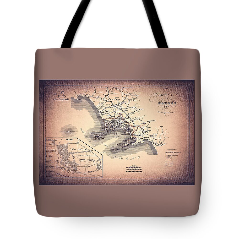 Naples Tote Bag featuring the photograph Naples Italy Vintage Map 1860 Nostalgic Sepia by Carol Japp